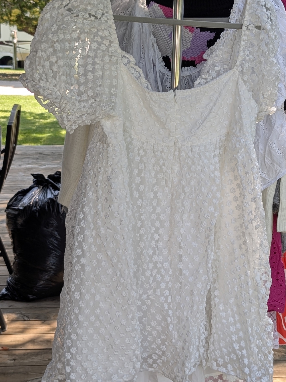 SHEIN White Puff-Sleeve Floral Eyelet Midi Dress - Picture 8 of 8